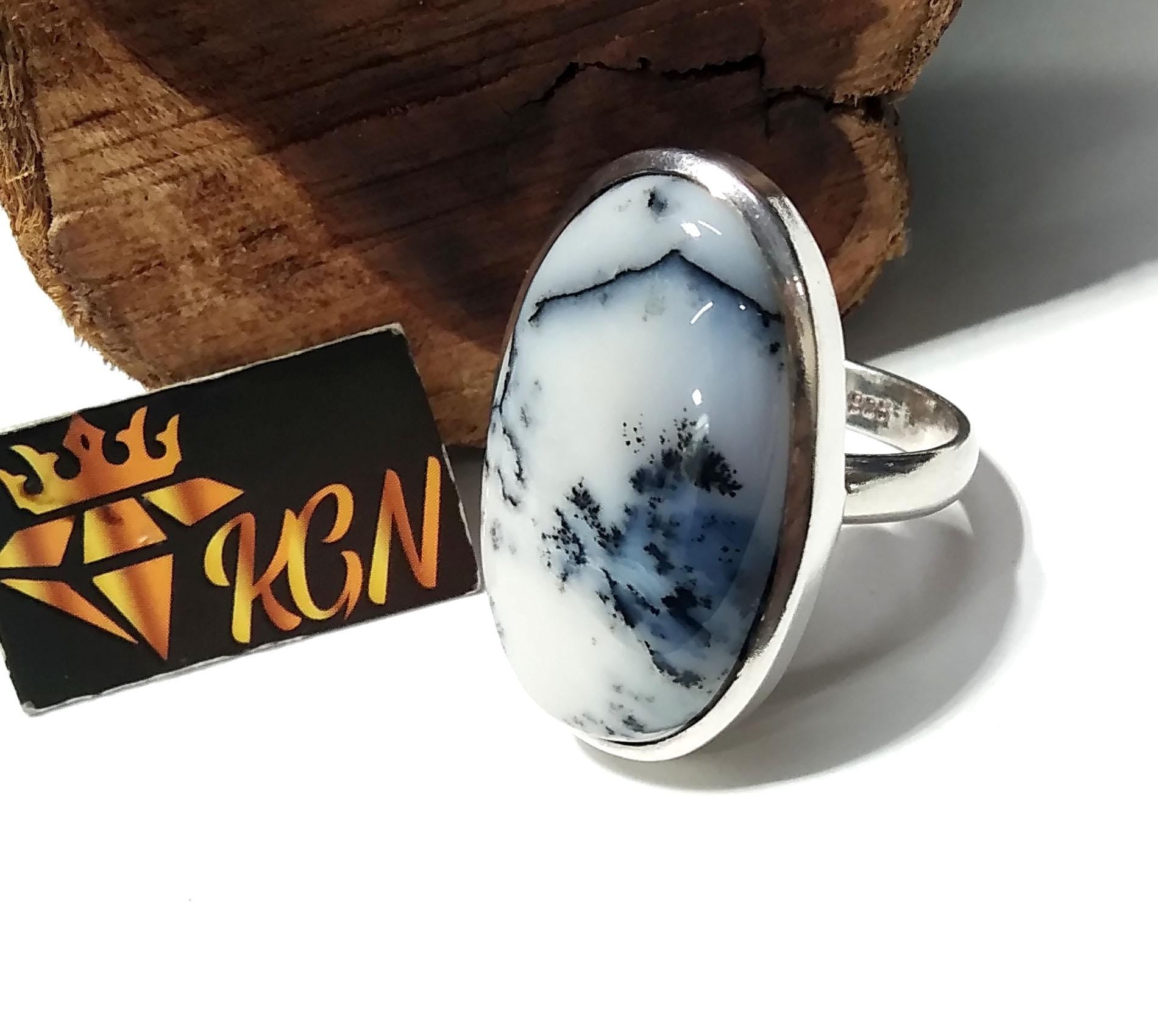 Natural Dendrite Opal Gemstone Ring, 925 Solid Starling Silver Ring, Oval Shape Stone Size 30x18 mm Handmade For Gift Birthday Ring Jewelry